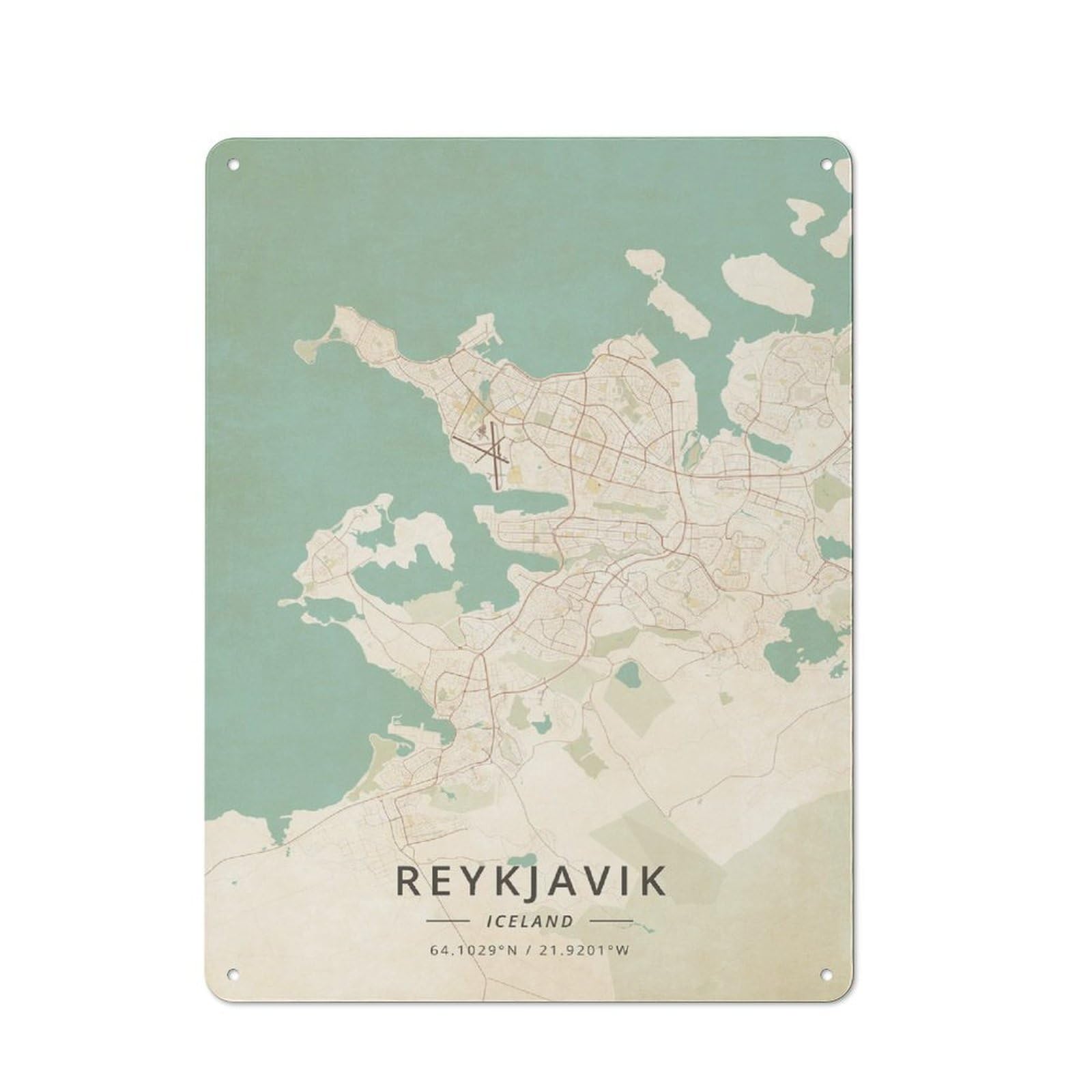 Junmoney Reykjavik Iceland Vintage Tin Sign 40X30cm, Country Style Bistro Wall Plaque For Bakery, Diner, Cafe Or Family Room