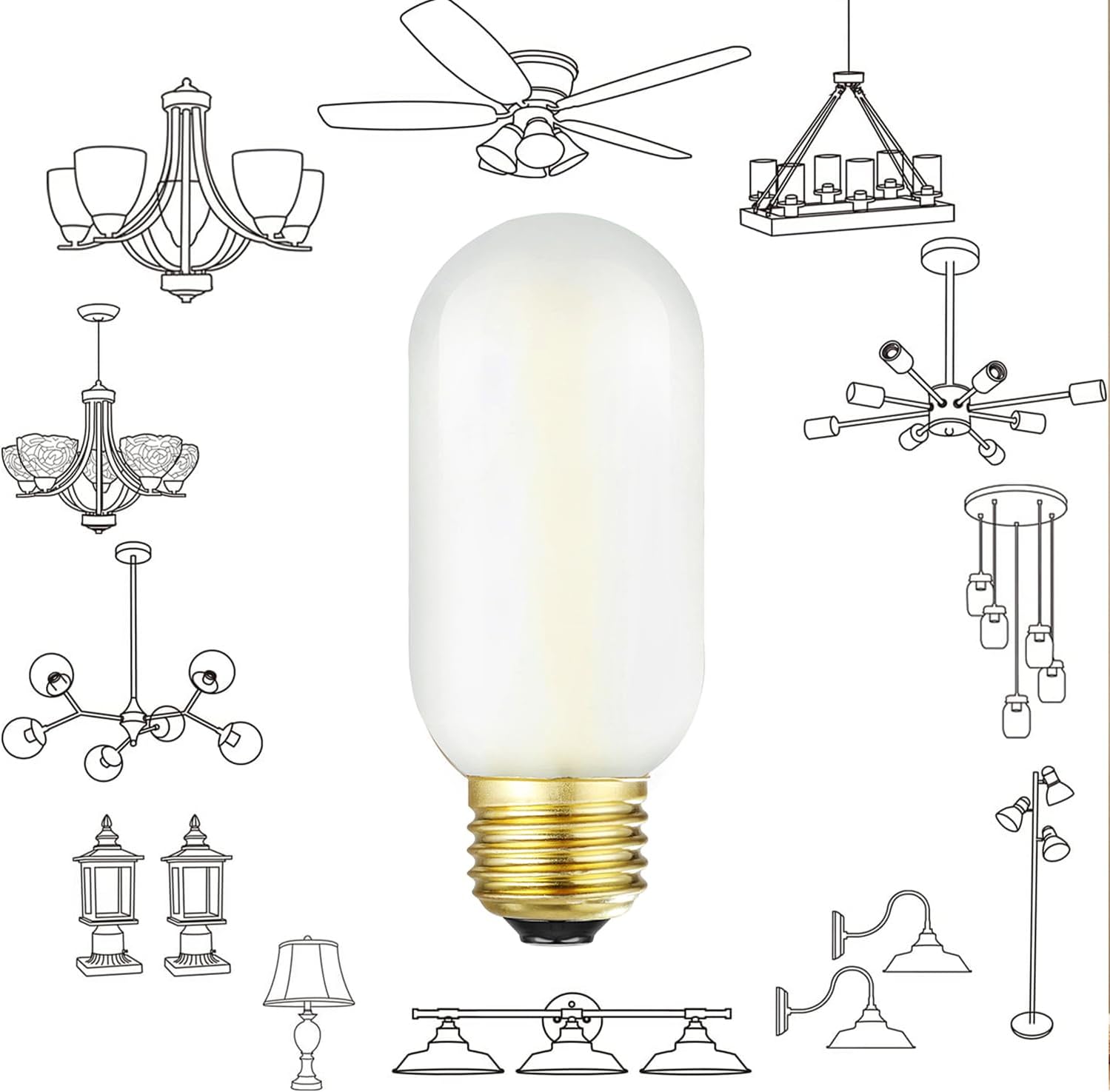 Leools E26 LED Bulb 6W Equivalent e26 led Bulb 60 Watt Dimmable Daylight 4000K Frosted Glass E26 Edison Bulb AC120V 600lm Tubular T14 T45 LED Bulb for Pendant, Sputnik,Vanity,Chandeliers Pack of 6