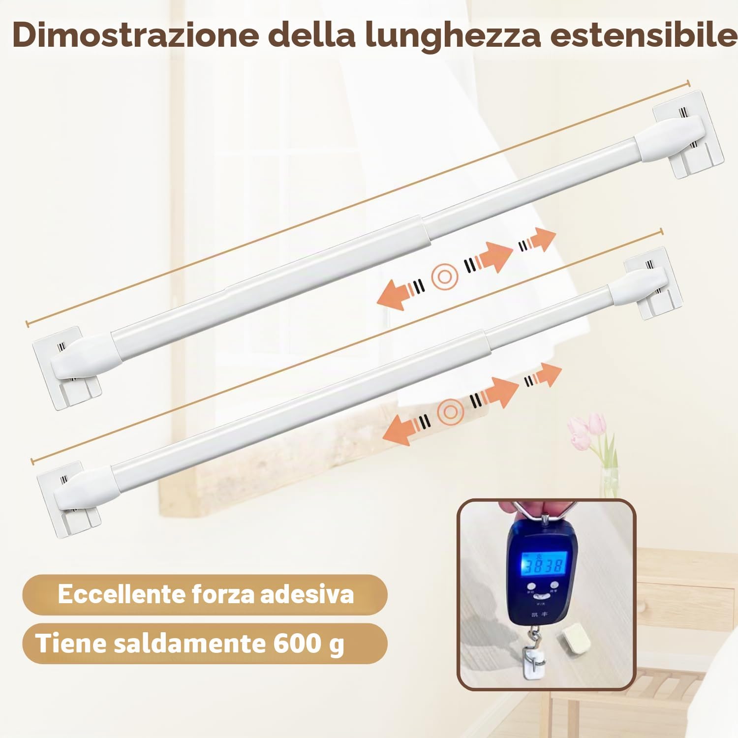 Asta per Tende Plastica Regolabile 2 Pezzi 30-50CM Bianco