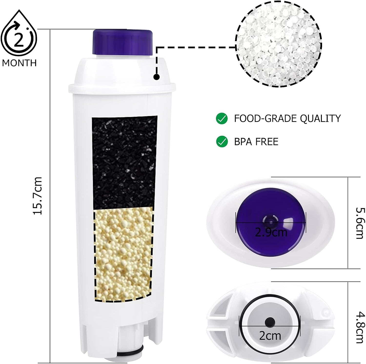 Diagram showing filter dimensions and internal components