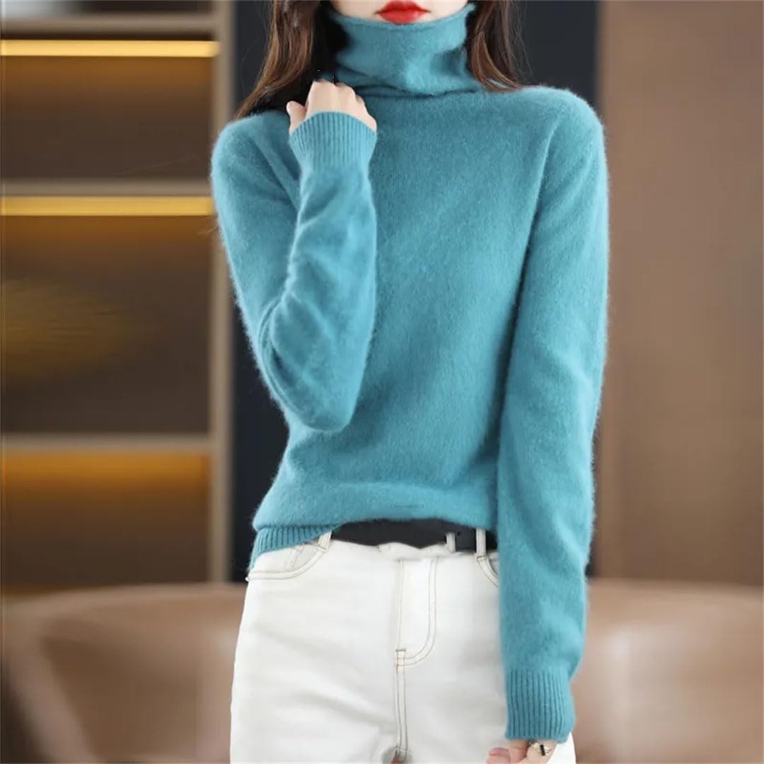 Maglione da donna a collo alto in cashmere, a maniche lunghe, lavorato a maglia