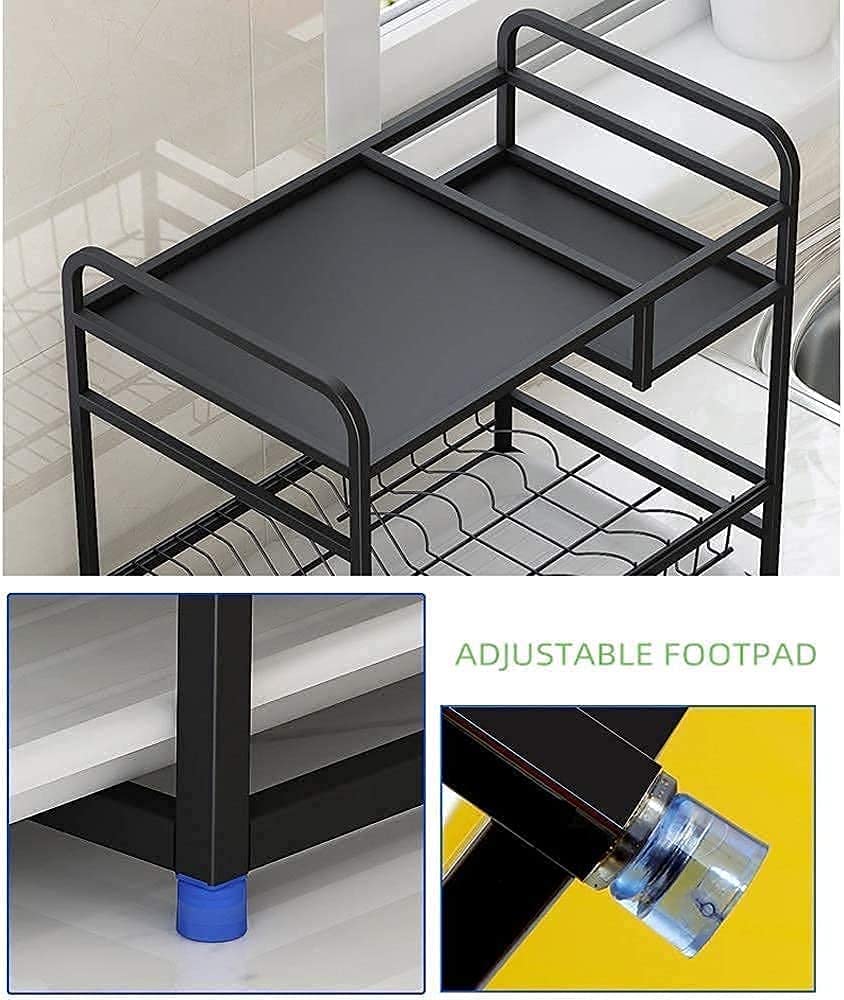 Escurridor De Platos Estante para Platos Escurridor De Platos De Acero Inoxidable Tazón De Cocina De 2 Niveles Organizador De Especias con Bandeja De Drenaje Rejilla De Secado Rejilla para S