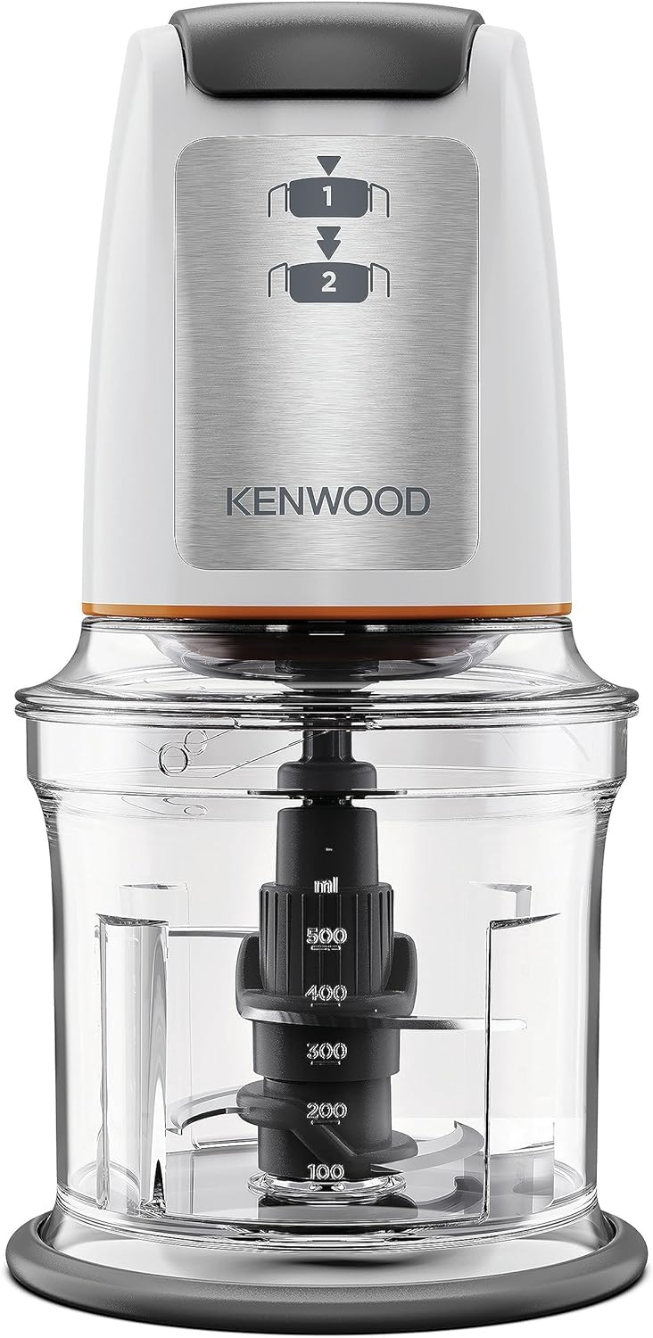 Kenwood HBM60.007GY Mixer ad immersione Triblade XL,1000W, con Anti-spruzzo, Accessori Tritatutto, Frusta Metallica e Schiacciaverdure, Grigio & Chopper CHP61.100WH, Potenza 500W