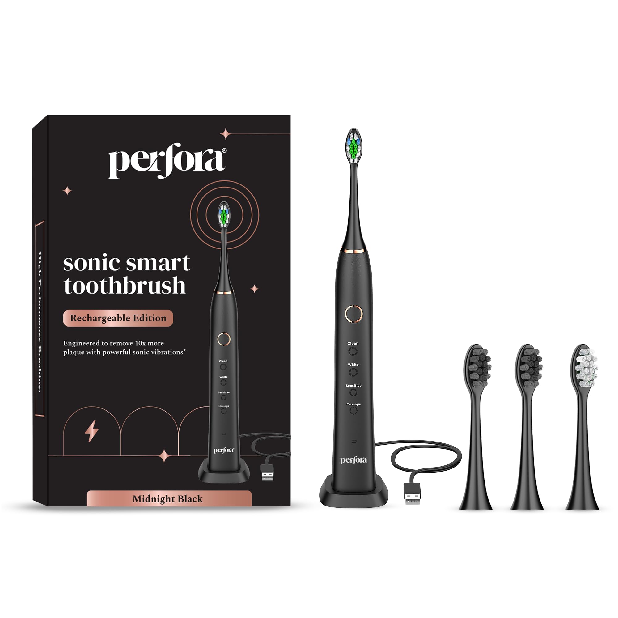 Perfora Electric Toothbrush Rechargeable Electric Brush 60 Days Battery Life Electric Toothbrush For Men,Women&Kids Sonic Toothbrush With 4 Brush Heads 1 Year Warranty Travel Friendly,1 Count,Black (B0CJYM651J) Amazon Price History, Amazon Price Tracker