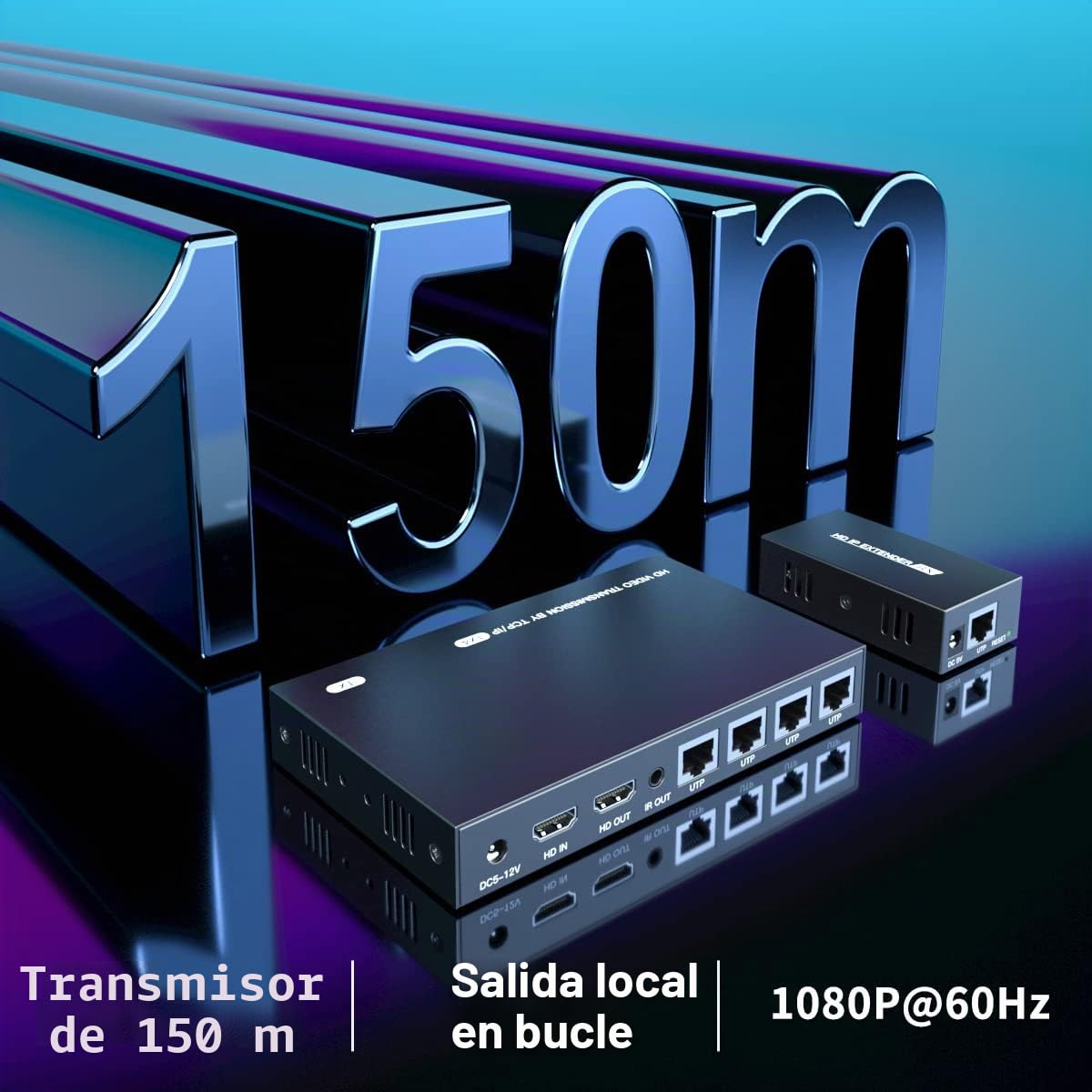 PW-DT2104 1X4 HDMI Extensor Splitter 150m por Cable Cat5e / Cat6 / Cat7 Soporte 1080P@60Hz Resolución Loop out