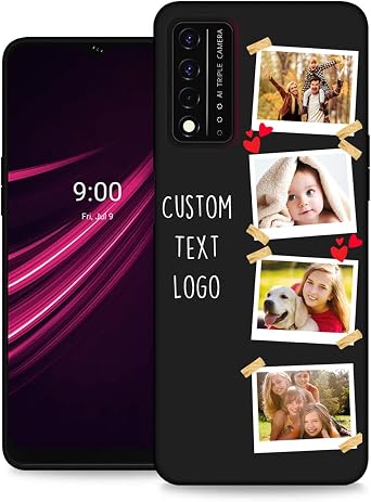 Personalize Customized Phone Case for T-Mobile REVVL V+ Plus 5G with Photo Text Name - Design Soft Thin Shatterproof Protective Cover Multiple Photos, Cute Customizable Cases 6.82" Black