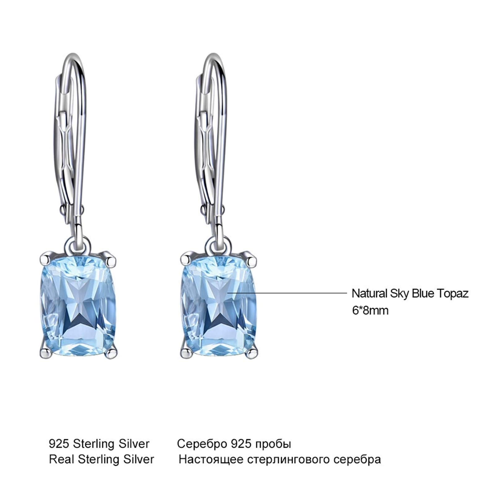 Lustige Ohrringe Damen Silber, Anhänger-Ohrringe Sterling Silber Ohrringe Rechteck Himmelblau Rechteckig Erstellt-Topaz Geschenke Für Frau