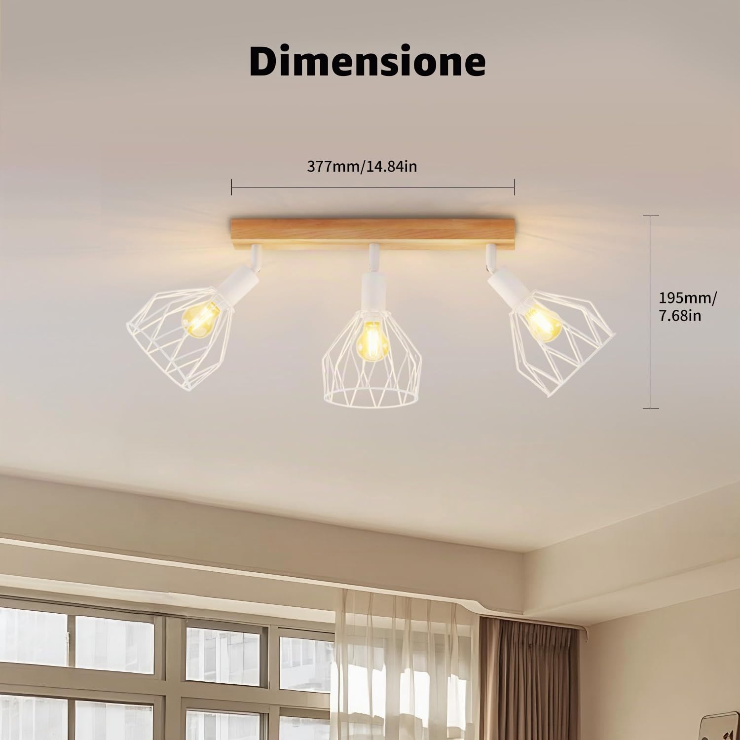 LVWIT Faretti LED da Soffitto Orientabili Bianco, Faretto da Interno con 3 Lampadine LED E14, Base di Legno, Faretti Soffitto Retrò per Barra, Salotto,Cameretta, Cucina (Lampadine Escluse)