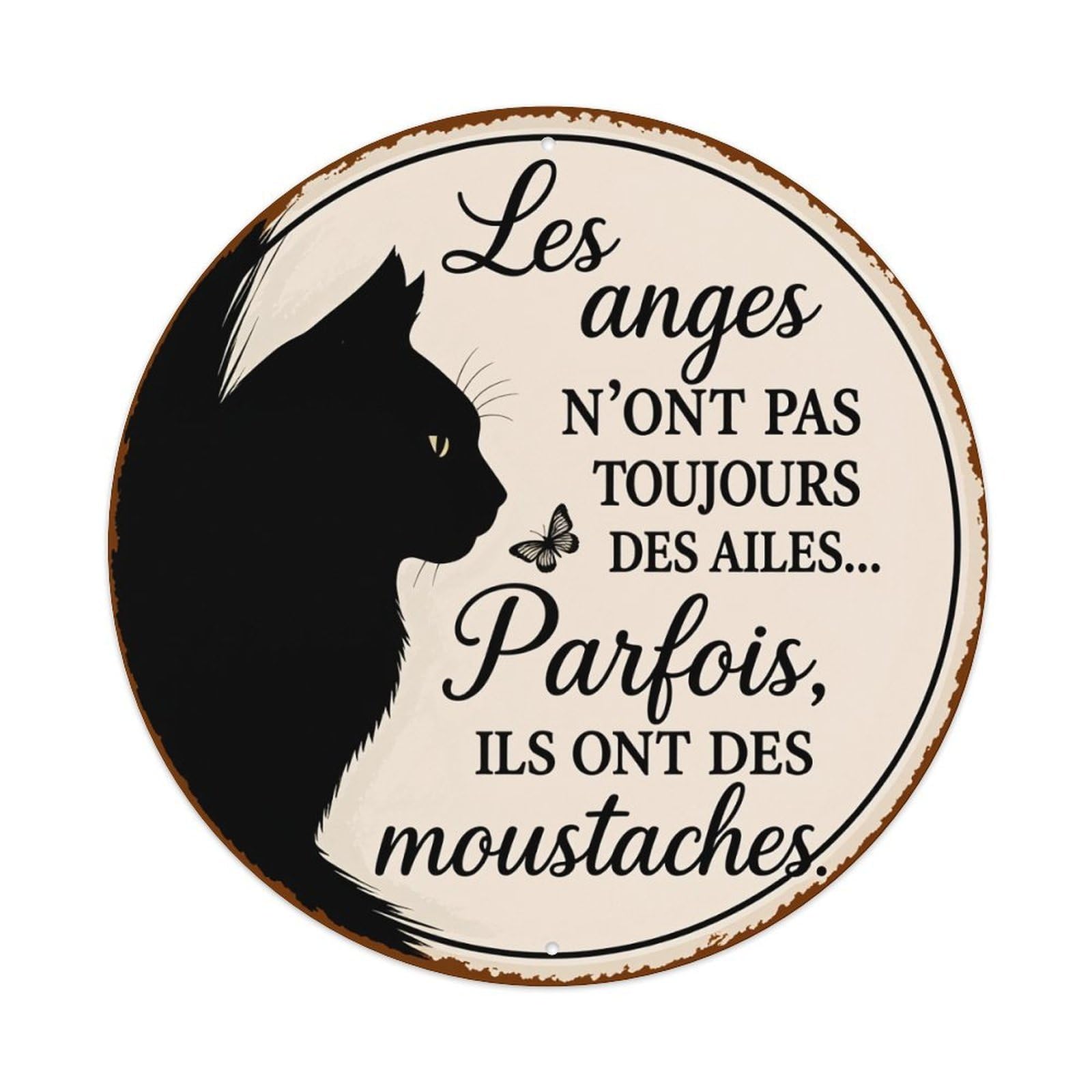 Cat Silhouette Butterfly Text Circle Metal Tin Sign Vintage Garden Bedroom Cafe Bar Man Cave Home Wall Decor Metal Poster 8x8 inches