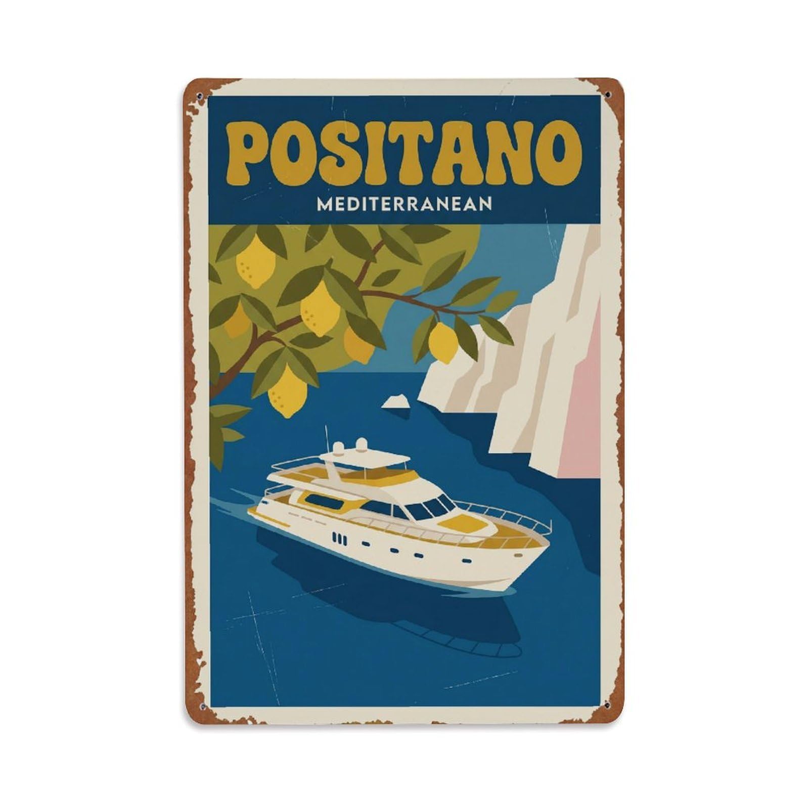 Vintage Travel Positano Italy Adventurer Metal Tin Sign