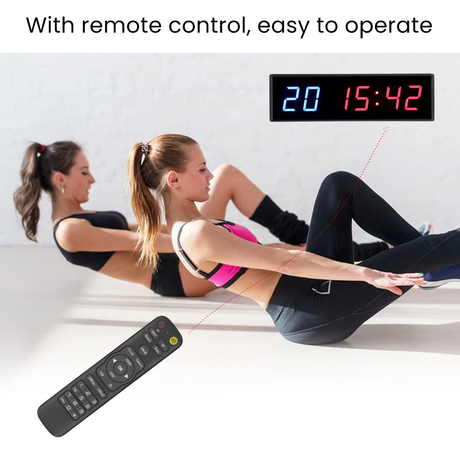 6 Digit LED Timer Countdown Interval Timer with Remote Control Digital Timing 12/24 Hour Clock Stopwatch for Gym Classroom Industrial Training Durable PVC High Gloss Glass 2.3 In