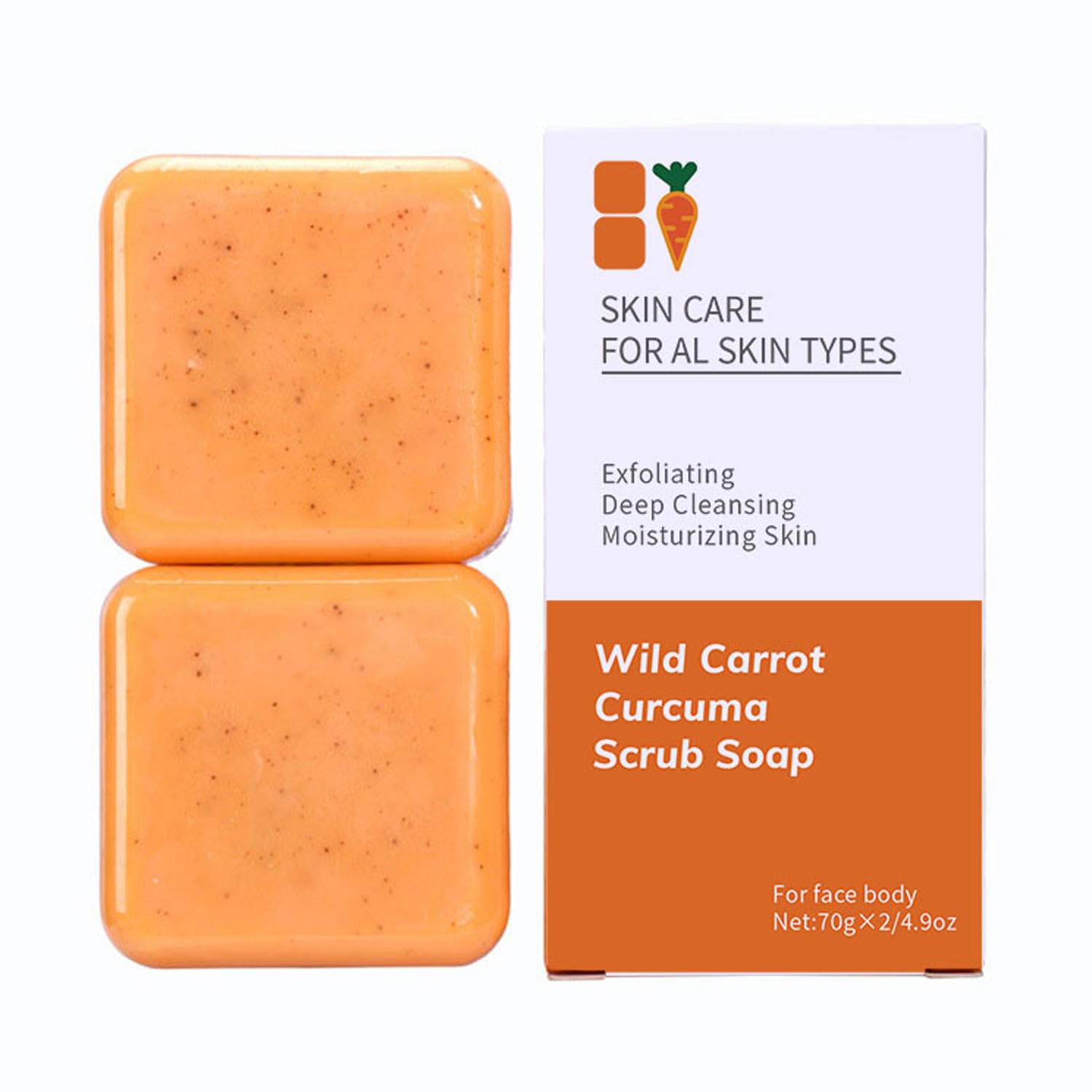 2Pcs Turmeric Soap, Turmeric Soap Natural Carrot Turmeric Soap Bar, Carrot Scrub Soap