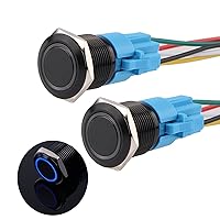 Vista 20 de Interruptor de botón con cierre de 0.630 in, anillo 3A, LED, 12V-24V, interruptor de botón de metal negro, carcasa de aluminio autobloqueante