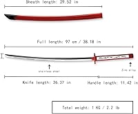 Vista 2 de Sword fort Espada Akame de acero al carbono, hecha a mano, Katana de metal real, accesorios de anime, accesorios de cosplay, espada samurái, rojo