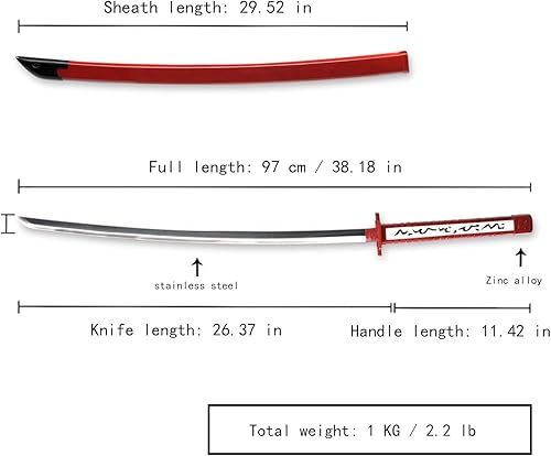 Miniatura 2 de Sword fort Espada Akame de acero al carbono, hecha a mano, Katana de metal real, accesorios de anime, accesorios de cosplay, espada samurái, rojo