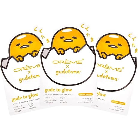 Gudetama Glow Sheet Mask [3 Count] - For a Brightening, Oil-Controlling, and Revitalizing Youthful Glow