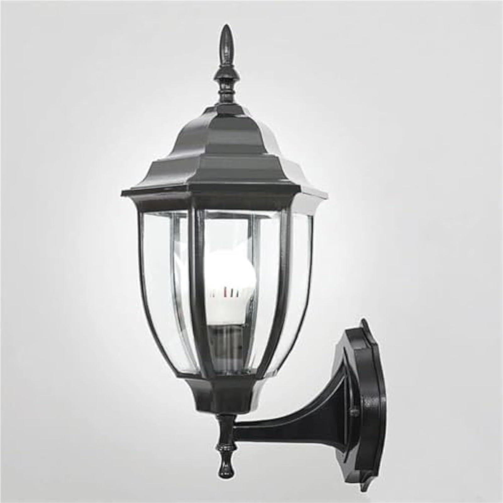 Lampa ścienna, tradycyjne szklane oświetlenie ogrodowe, vintage metalowy lampion zewnętrzny, matowe czarne wykończenie, do salonu