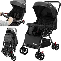 Carrinho de Bebê Reversível Passeio Runner até 15kg com Capota Retratil Reclinável Bandeja Cesto 4 Rodas Travas Cinto 5 Pontos e INMETRO (Preto)