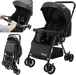 Carrinho de Bebê Reversível Passeio Runner até 15kg com Capota Retratil Reclinável Bandeja Cesto 4 Rodas Travas Cinto 5 Pontos e INMETRO (Preto)