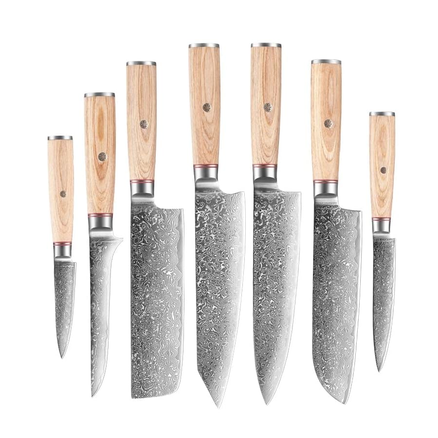Knife Set, 7 PCS Kitchen Knives Sets 67 Layer VG10 Damascus Steel Pakkawood Handle Paring Boning Nakiri Santoku Chef Knife Kitchen Knife Set