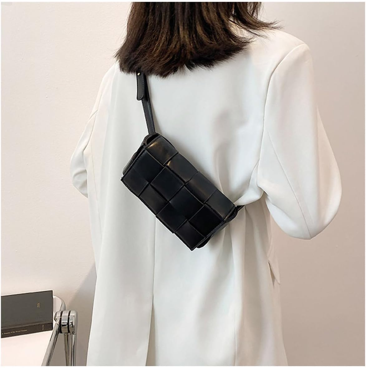 Waist Bags with Convertible Crossbody Shoulder Bag for Women, Fanny Pack Woven Cassette-Style Handbag Purse (Black)