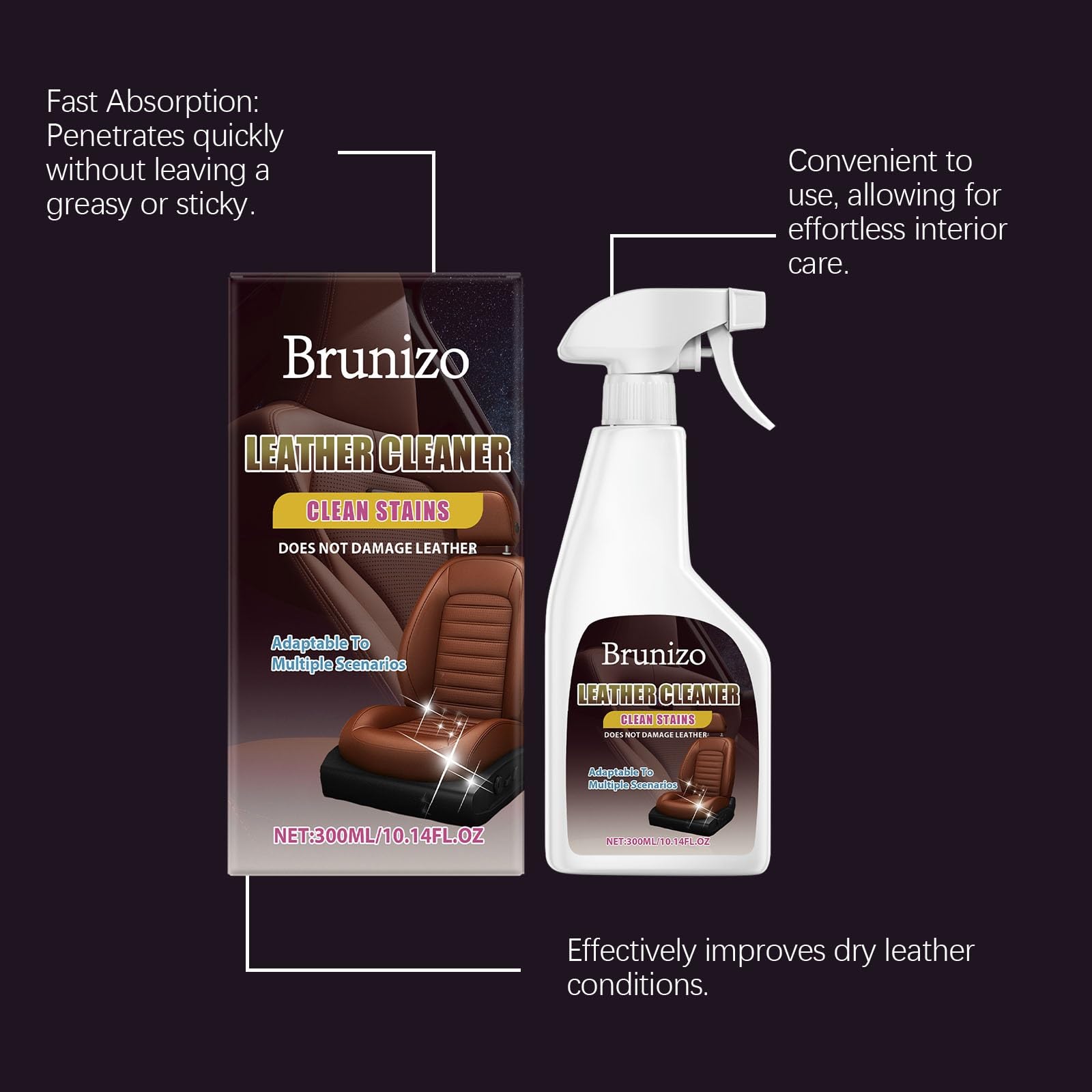 Auto-Lederreiniger- und Pflegeset, Multifunktionaler Schaumreiniger und Pflegemittel für den Autoinnenraum, Lederpflege für Autositze, Sofas & Möbel, Stellt Glanz wieder her & schützt, 300 ml (3pcs)