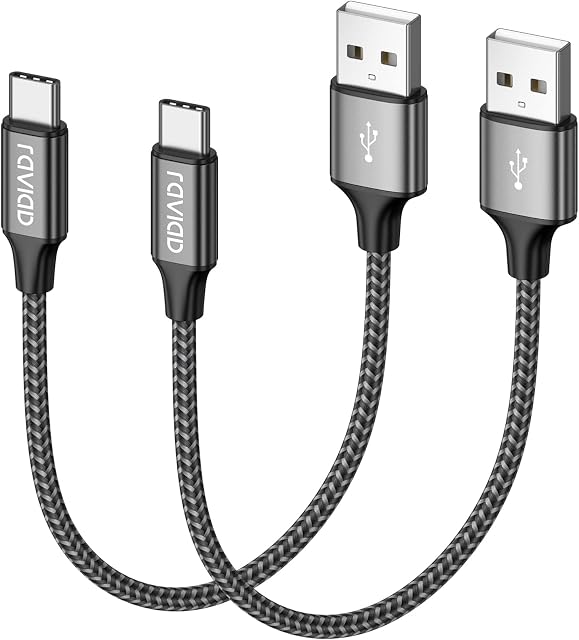 RAVIAD USB C Cable Short [2Pack 0.5M], Type C Charger Cable Fast Charging Nylon Braided USB C Charger Cable Compatible for Samsung Galaxy S20/S10, Huawei P30/P20, Google Pixel, Xperia, OnePlus- Grey