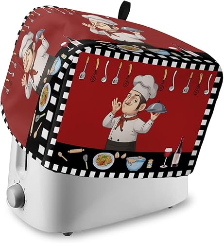 Cubierta para tostadora de 4 rebanadas, cuchillo de cocina de chef, tenedor, tostadora de búfalo blanco y negro, cubierta antipolvo con bolsillos,