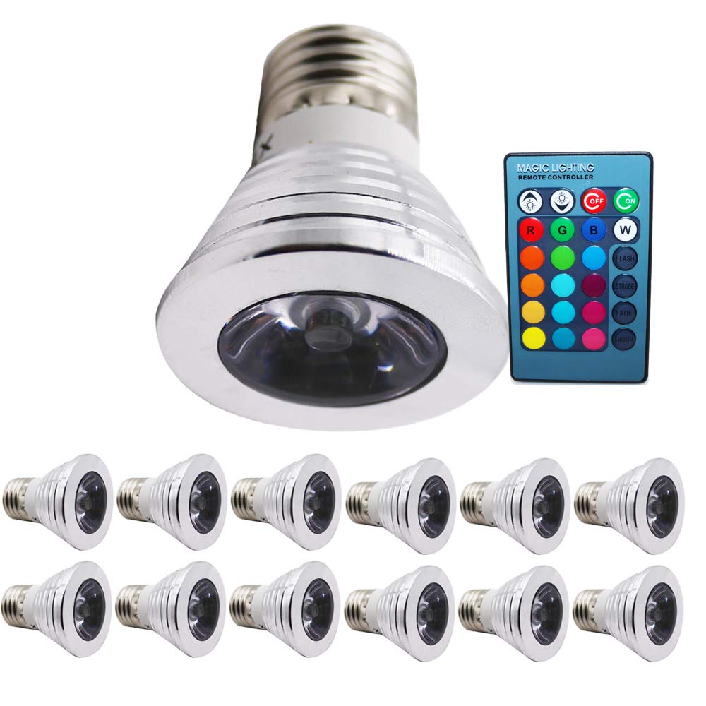 E27, RGB LED 3 W, Muebles joyas joyas iluminación, multicolor 16 colores, cambio de color con 24 LLAVE DE MANDO A DISTANCIA Controll, AC 85 – 265 V; RGB Foco, 12 pieza