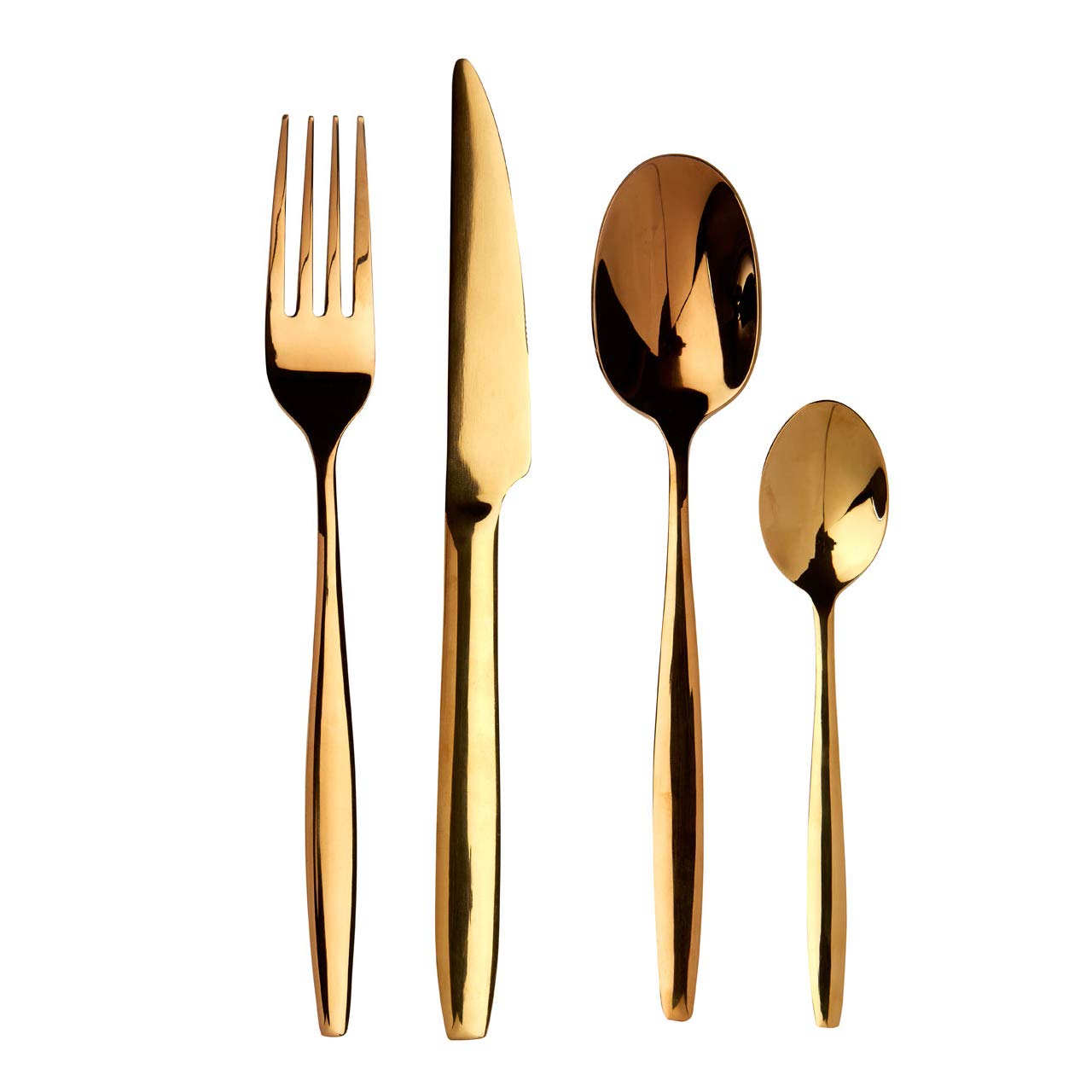 16 Piece Stainless Steel Cutlery Set - Avie Colored - Luxury Modern Utensils - Metallic Gold