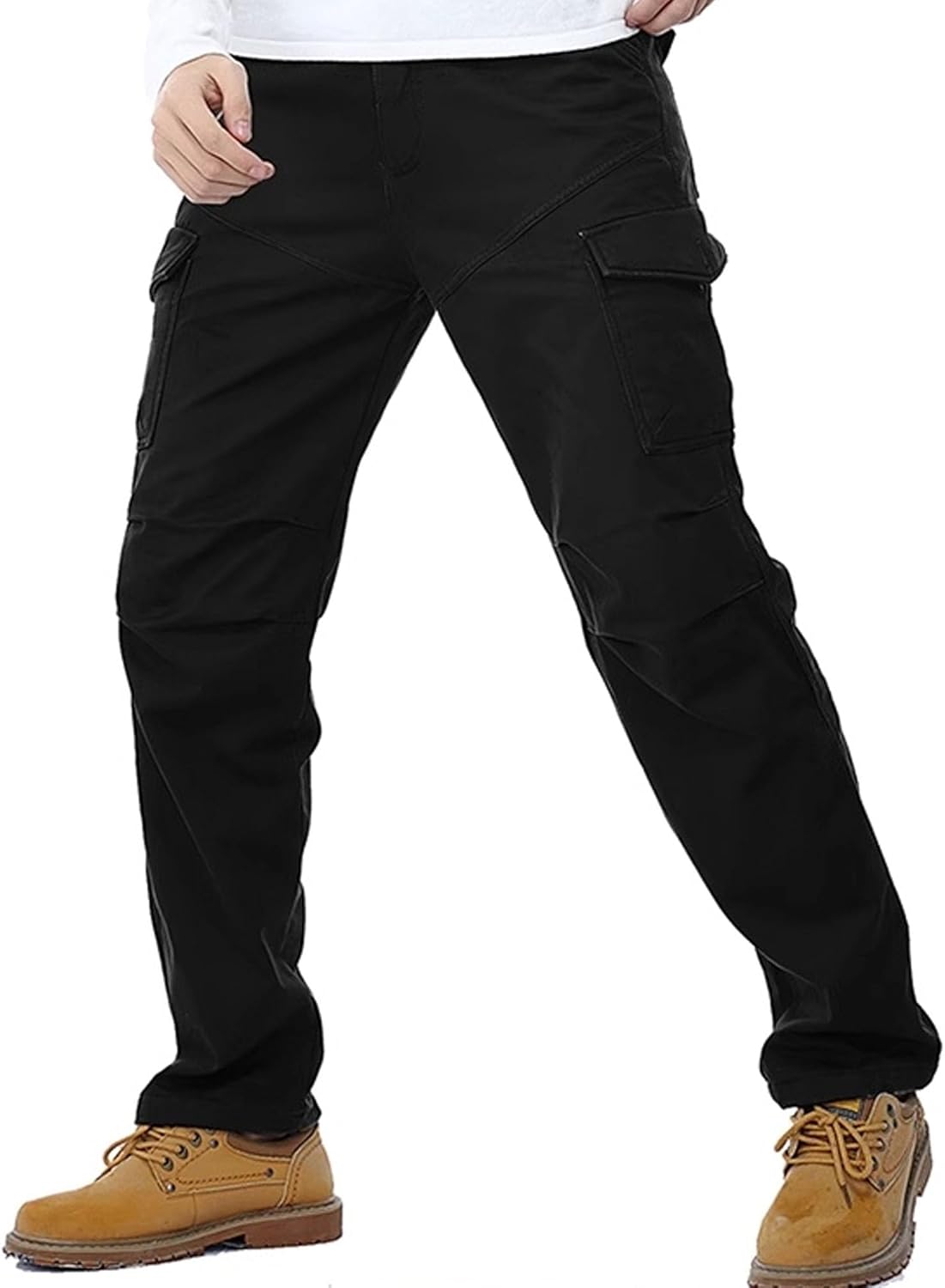 Maiyifu-GJ Men Fleece Lined Cargo Pants Winter Camo Multi Pockets Tactical Trousers Military Thermal Hiking Outdoor Pant