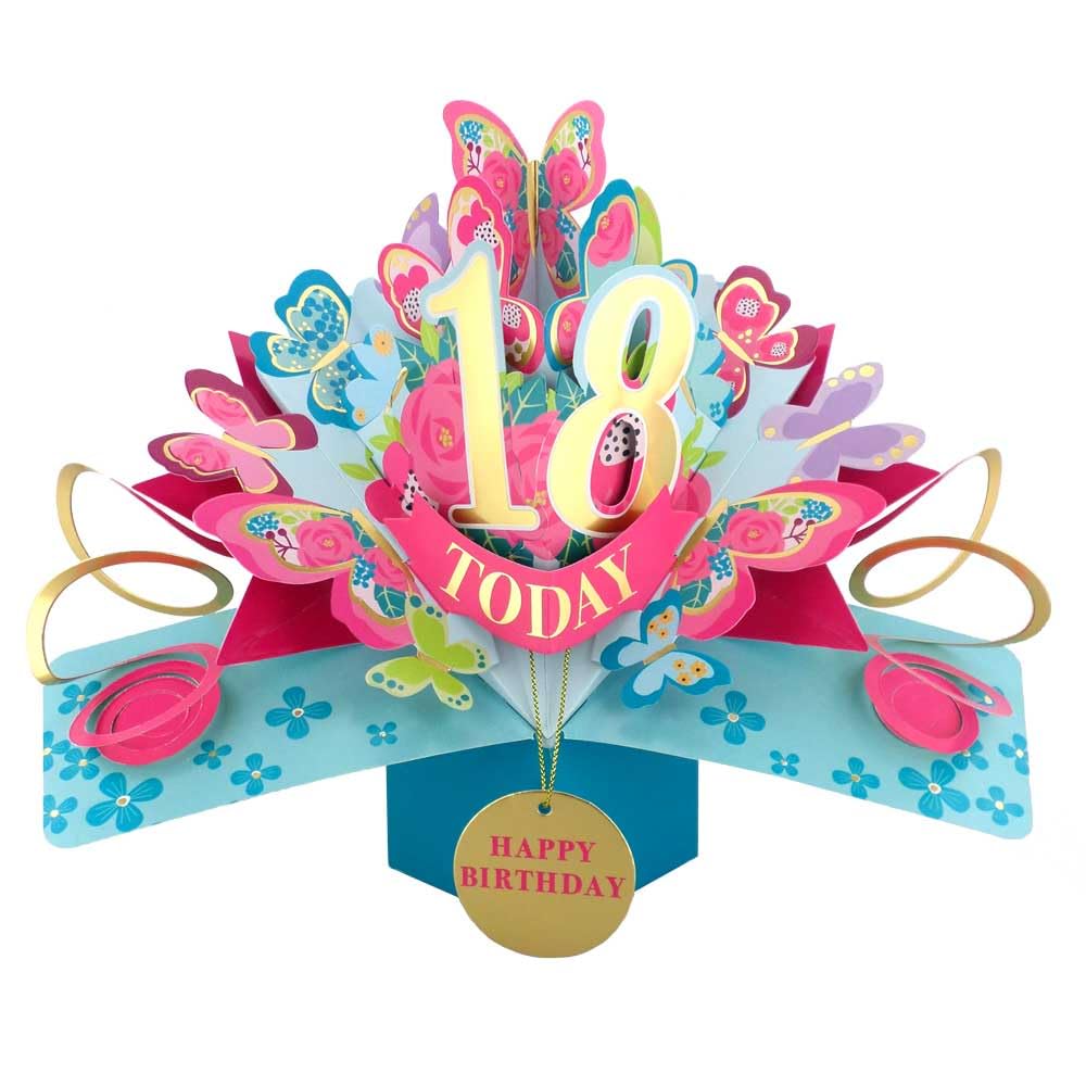18 Today Happy 18th Birthday Pop-Up Greeting Card Love Kate's Pop Up Cards Her Design POP236MC18
