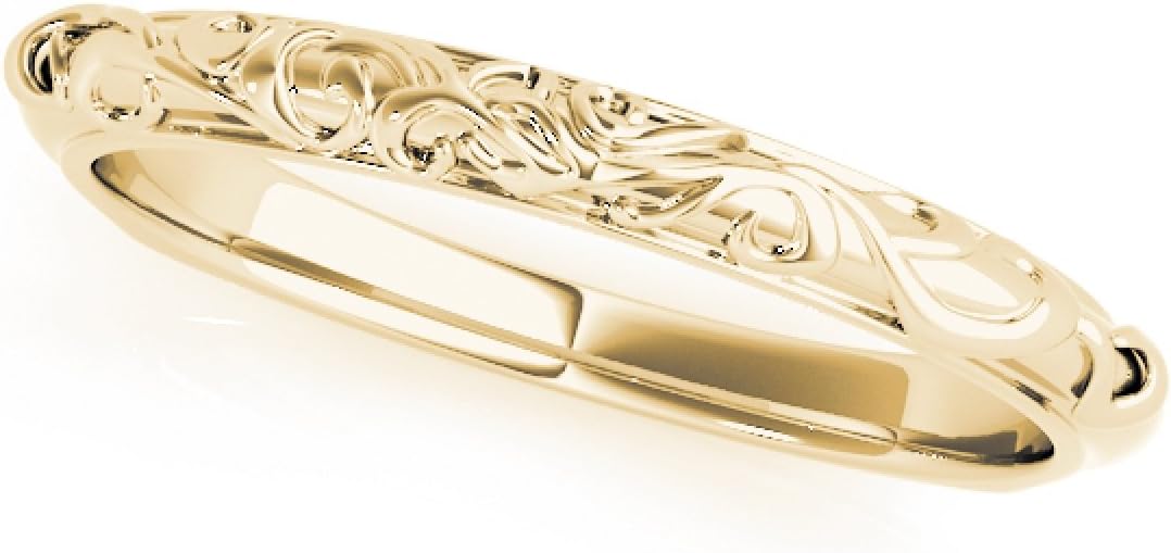 MauliJewels Women's Hand-Engraved Engagement Wedding Band in 10k Yellow/Rose/White Gold, Everyday Wear Anniversary Band