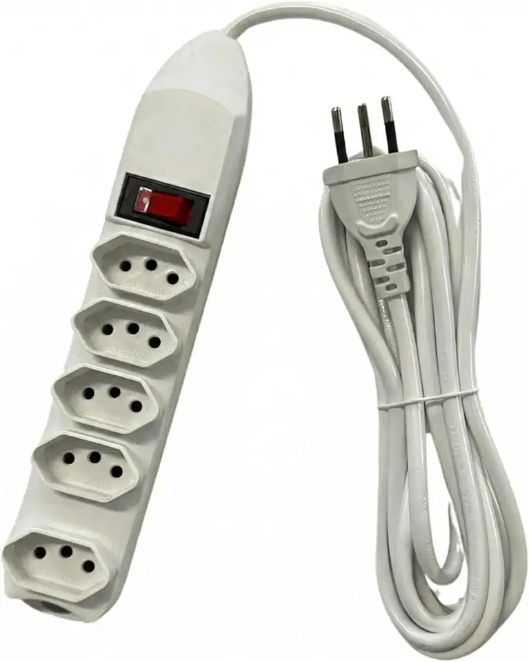 Extensão Elétrica Régua 5 Tomadas 2 Metros com Interruptor Liga/Desliga e Fusível Filtro de Linha Energia Bivolt
