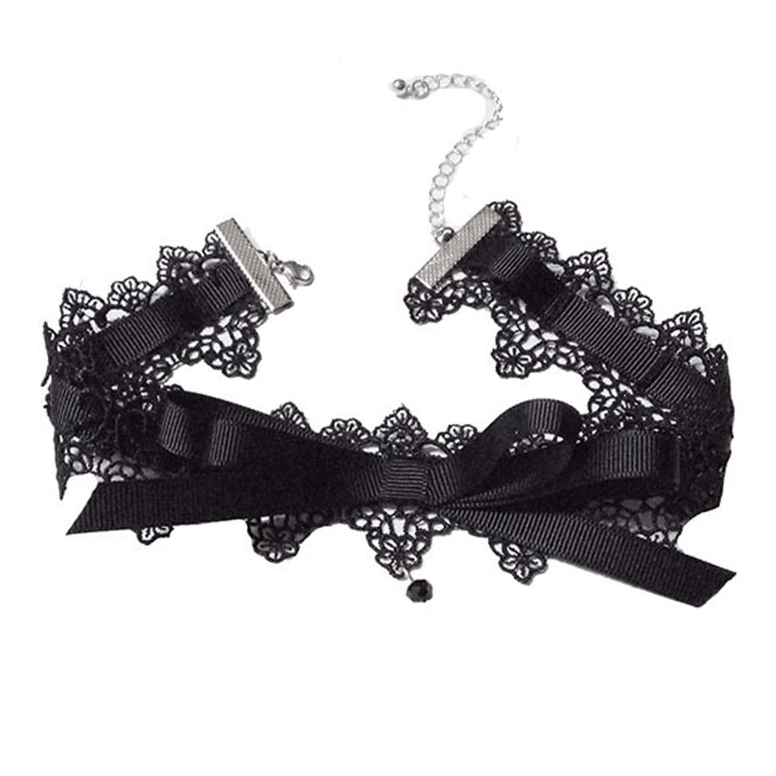 Haiki Women's As The Pic Show Black Lace Ribbon Collar Necklace Vintage Bow-Knot Choker Necklace Gothic Jewelry Clavicle Chain Necklace