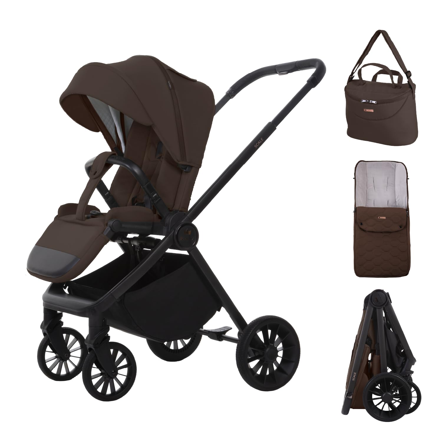 Babylux Passeggino Leggero da Viaggio SCALE, Funzione Reclinabile, Brownie | Passeggino Pieghevole, Manubrio Telescopico, Ripiegabile In Modo Compatto, Borsa Per Pannolini E Viaggio E Altri Accessori