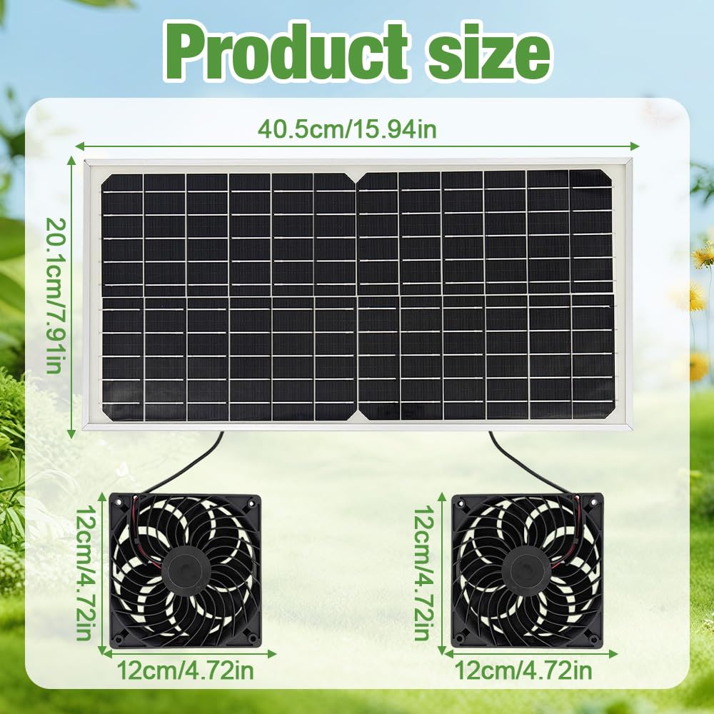 Foreverup Solar Ventilator, 16W Solar Lüfter, Solarpanel Ventilator, Solarmodul Lüfter Kit mit DC Doppelventilator für Gewächshaus, Hühnerstall, Schuppen, Haustierhaus