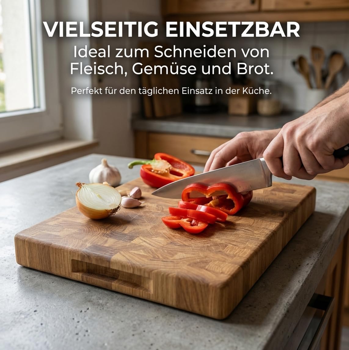 Schneidebrett Eiche Stirnholz 40x30x4 cm – Massives End Grain Holz Schneidebrett, Beidseitig Verwendbar, Geölt, Premium Küchenbrett
