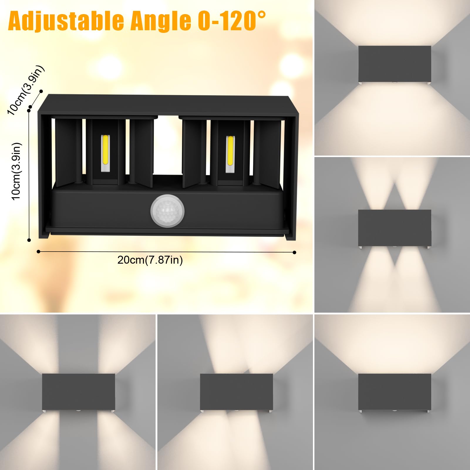 Klighten 24W Aussenlampe mit Bewegungsmelder,2PCS Außenlampe mit bewegungsmelder Einstellbarer Lichtstrahl, Wandleuchte mit Bewegungsmelder Außen/Innen für Garten/Flur/Weg,IP65,4000K,Schwarz