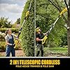 DDKUN 2-in-1 Telescopic Cordless Pole Hedge Trimmer 16-Inch and Pole Saw 8.6-Inch,Compatible with Dewalt 20V Battery(Tool Only),for Tree Trimming and Shrubs Pruning