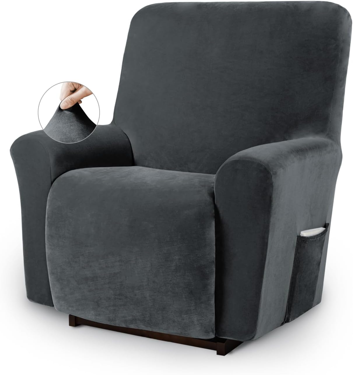 Asnomy Recliner Chair Covers Lazy Boy Recliner Covers with Pockets Stretch Velvet Couch Cover Slipcovers 1-Piece Furniture Protector for Dogs Cats(Recliner,Dark Grey)
