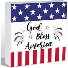 4th of July Table Decorations 4th of July Decorations Patriotic Decor Fourth Red White and Blue Home Room Office Bathroom Shelf Desk Sign Wooden Decor Rustic Season House Warming Gifts 5.9 x 5.9 Inch