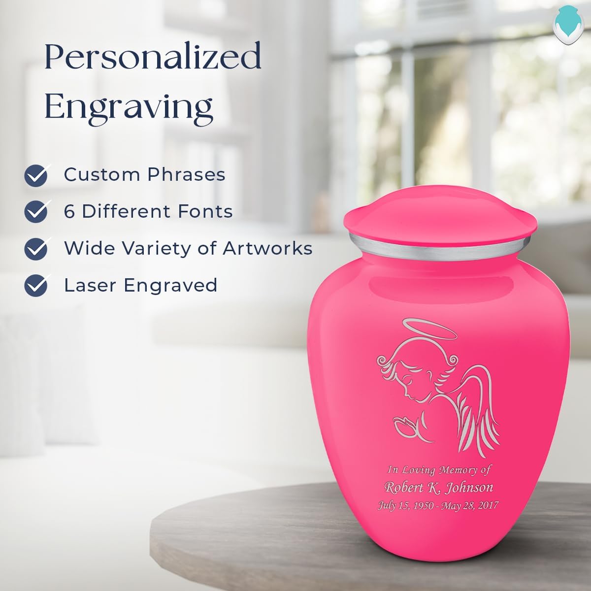 Geturns - Adult Personalized Angel Cremation Urns for Human Ashes I Large Bright Pink Funeral Urn for Men and Women I 200 lbs