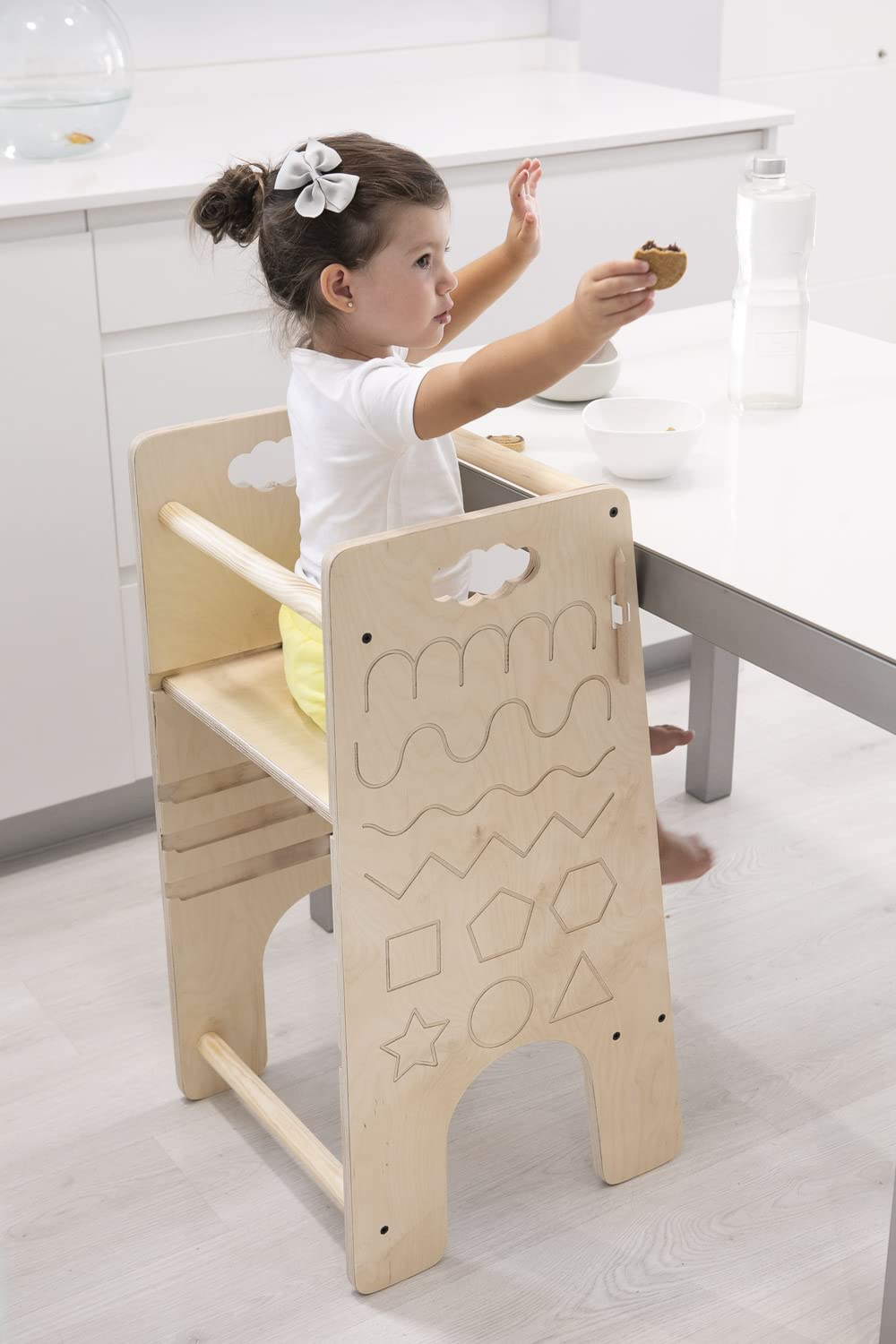 TWR ® Torre de aprendizaje evolutiva + trona bebe+ patrones Montessori (incluye lápiz de madera) 3 en 1- Torre de aprendizaje convertible en trona - 100% madera natural de alta calidad