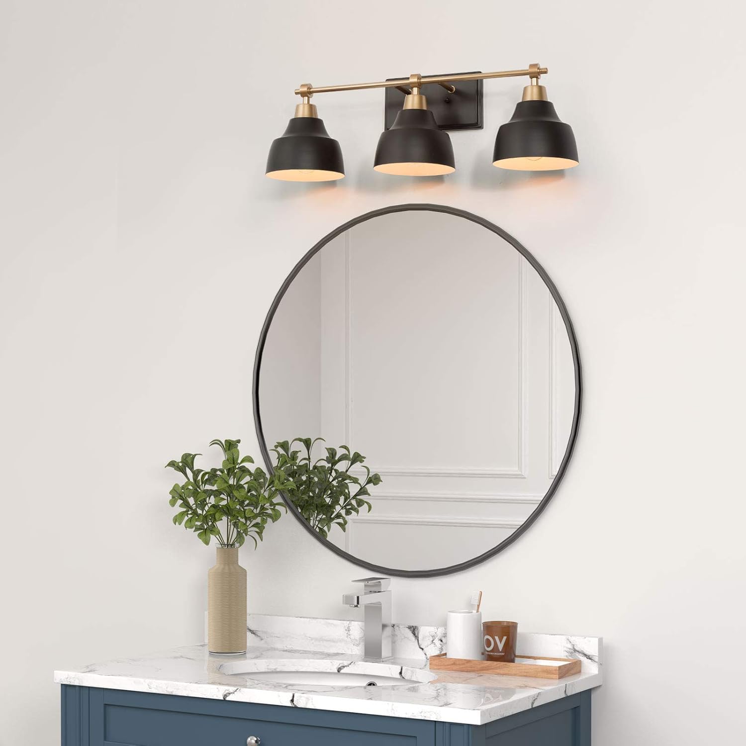 classy leaves Bathroom Light Fixtures, Farmhouse Bathroom Light Fixtures, 3-Light Bathroom Vanity Light with Black Metal Shade and Gold Socket for Bathroom, Hallway, 24.5’’ L x 7’’ W x 8’’ H