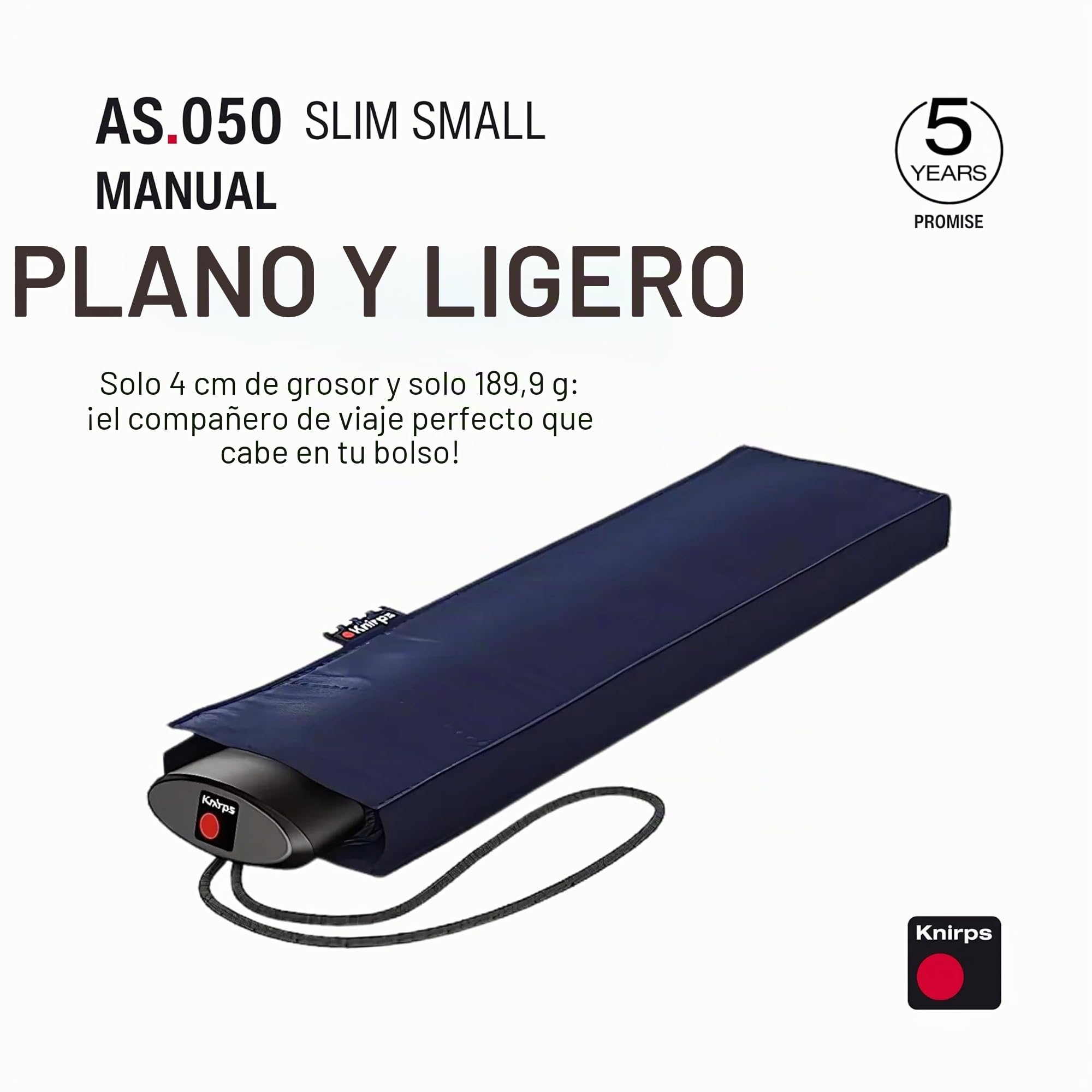 Knirps Paraguas slim mini manual AS.050 a prueba de tormentas testado en el tunel de viento a 80km por hora antiviento con 5 años de garantia tamaño bolso