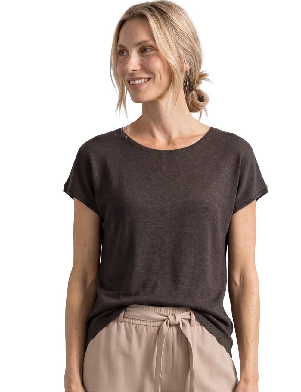 Street One Dropped Shoulder Shirt with Crew Neck Espresso Brown 42