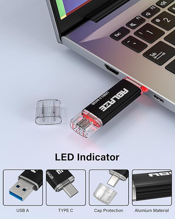 ABLAZE USB C Stick 64GB, Dual USB 3.0+Type C Flash Drive Compatible with iPhone 16/15, Android Smartphone, Computers, Tablets, Mac,iPad,PC (5 Pack) by ABLAZE - Image 5