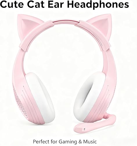 Miniatura 7 de GIME Pink Gaming Headset - Cute Cat Ears Wired Over Ear Headphones with Mic - Compatible with Xbox/PS4/ PS5/ PC Computer/Laptop/Phone