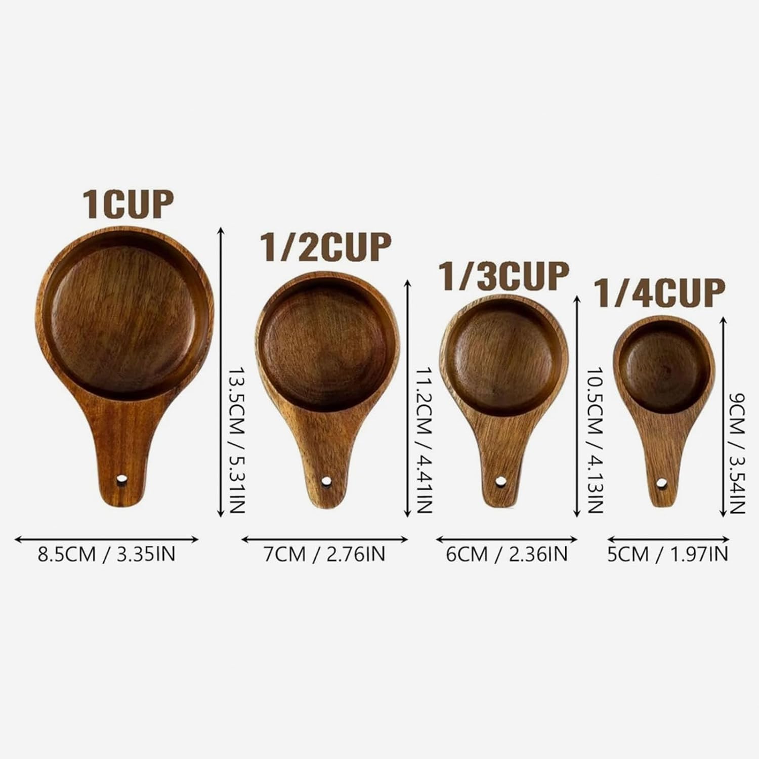 4/8 Pcs Acacia Wooden Measuring Cups and Spoons Set,4 Size Stackable Kitchen Measure Tool with Handle, Baking and Cooking Measuring Set, Handcrafted with Polish Finish (8 PCS)